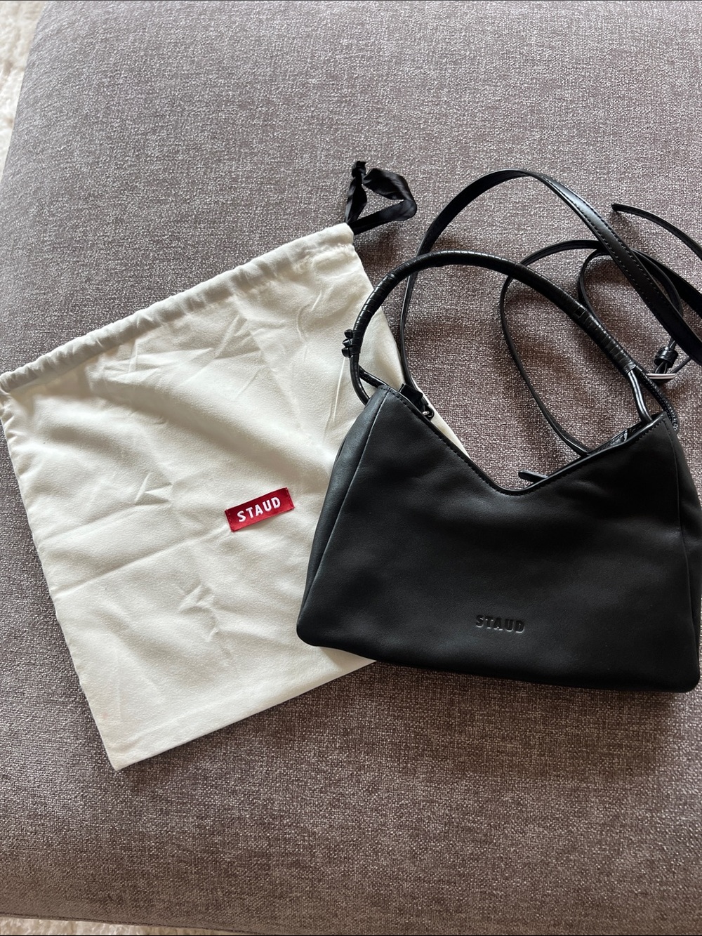 STAUD Black Leather Crescent Shoulder Bag